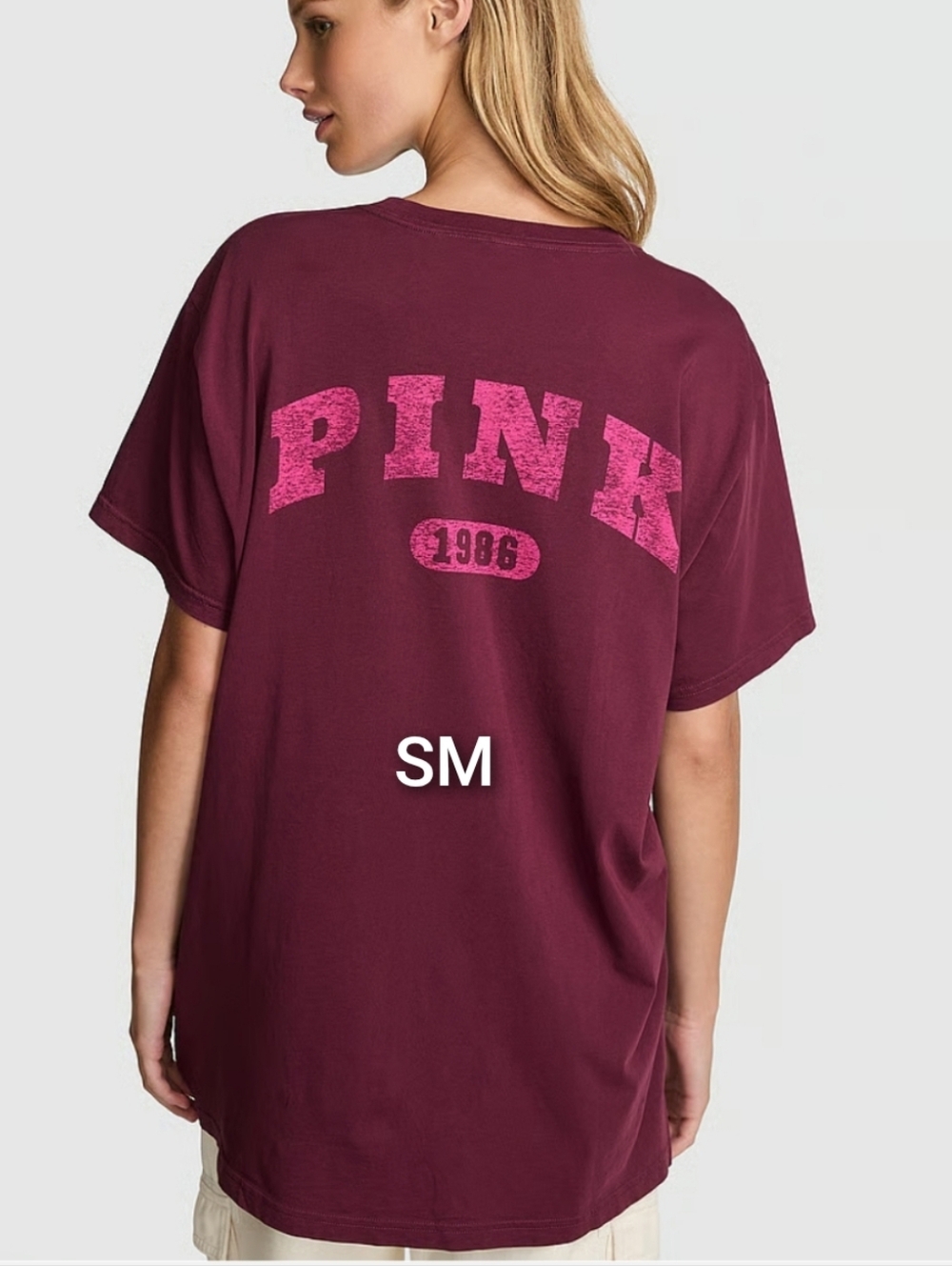 SZ SMALL PINK Victoria's Secret Burgundy Tee with Pink Logo Campus Tee.